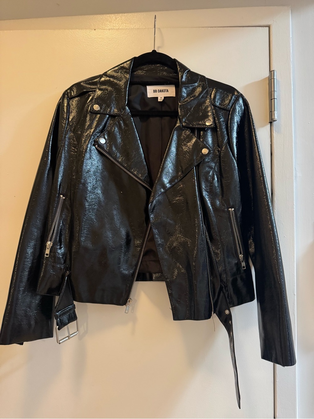 BB Dakota Black Patent Faux Leather Moto Jacket